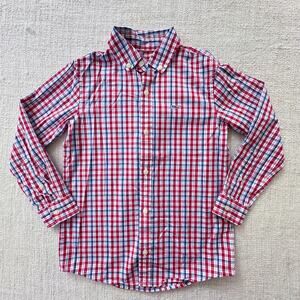 Vineyard Vines Red White & Blue Plaid Cotton Oxford Shirt EUC 6